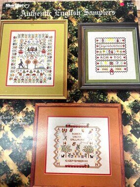 Authentic English Sampler Cross-Stitch Patterns Book By Janie Lenton Vintage